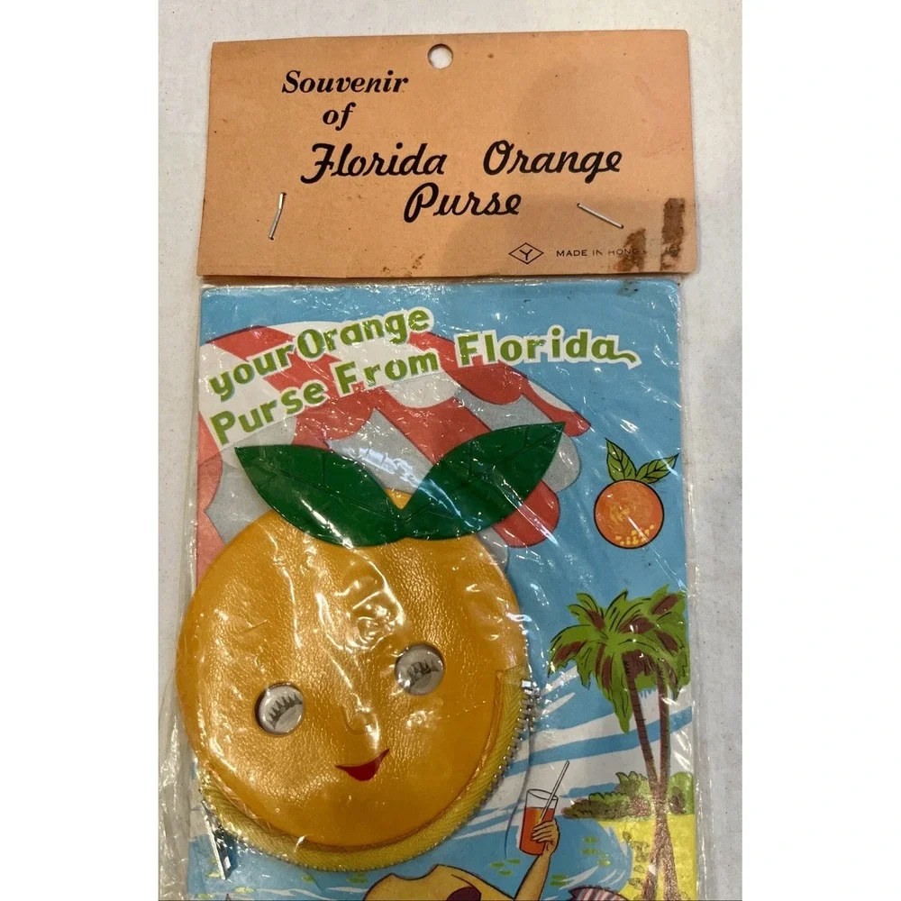 Vintage Florida Orange Coin,Pouch ,Purse Souvenir Googly Eyes Hong Kong